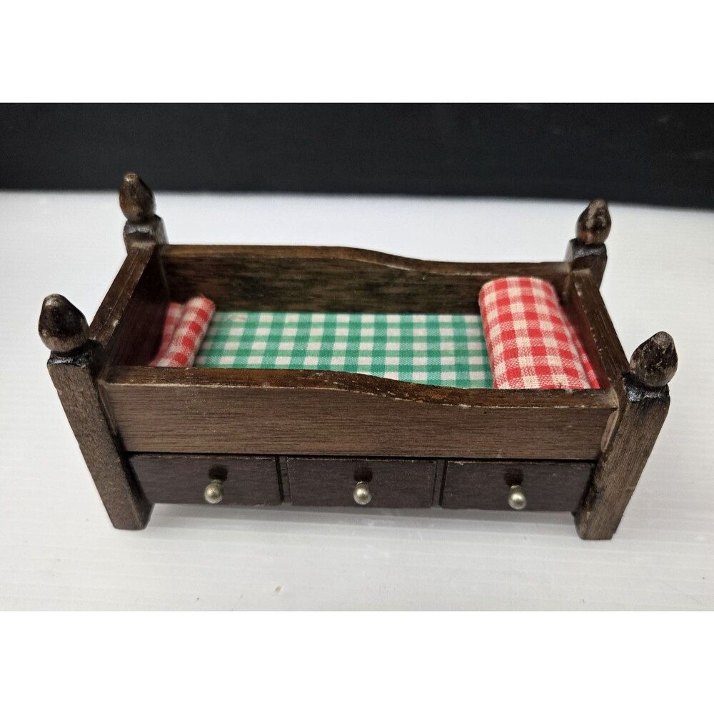 Vintage Dollhouse Wood Captains Bed Underbed Drawer Concord Miniatures 1970s
